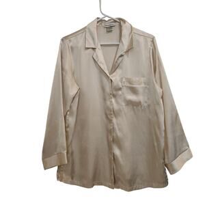 Jones New York Long Sleeve Satin Button Down Blouse Beige Size Medium